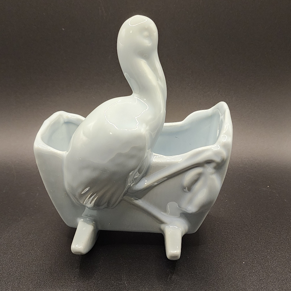 Vintage Haeger Pottery Blue Stork Rocking. Radle Planter - Picture 9 of 9